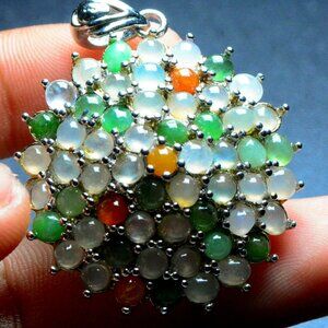 Lot of Jadeite A Jade Multi Color Gemstones White Orange Green Brass Pendant